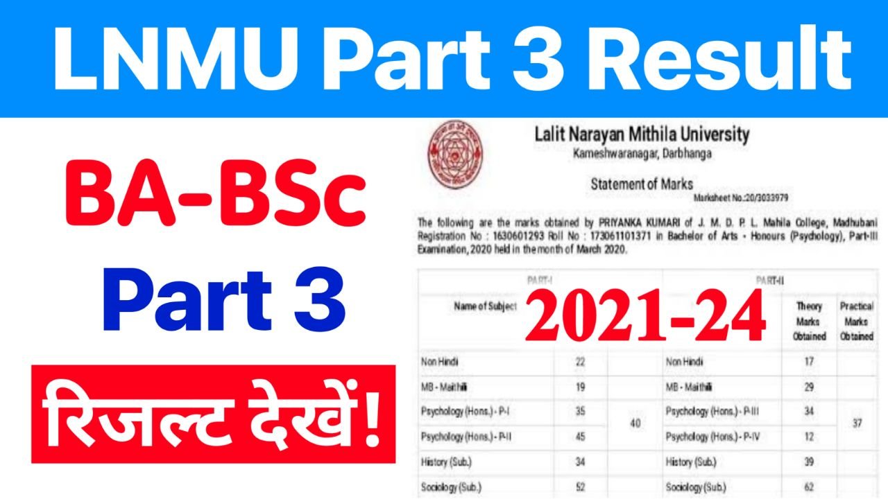 LNMU Part 3 Result 2021-24 - Check BSc & BA Part 3 Marksheet PDF