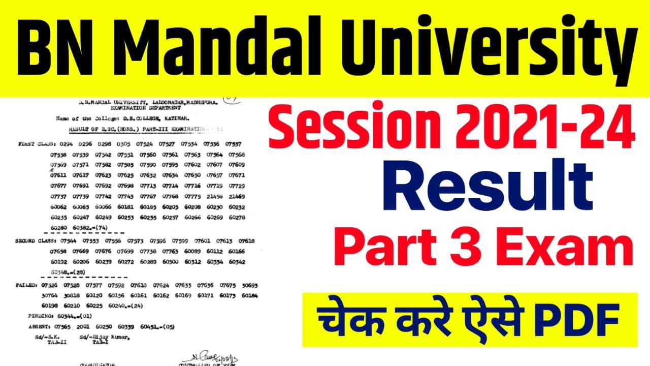 BNMU Part 3 Result 2021-24 : B.A,B.Sc,&B.Com